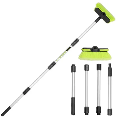 Image de Brosse de lavage pour voiture avec manche télescopique de 165 cm, poils doux, anti-rayures, et 4 poignées