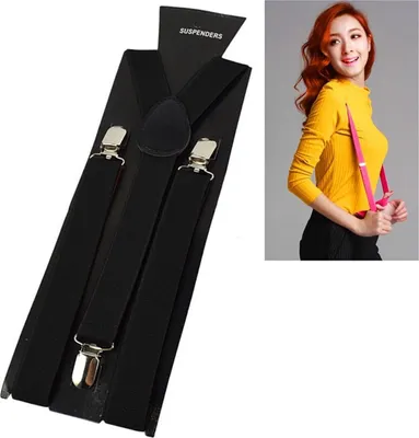Produktbild von Hosenträger Unisex verschiedene Farben verstellbar Y -Form Krallenclips 3 Clips, Farbe:Schwarz