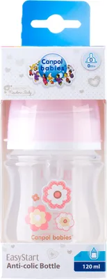 Zdjęcie produktu dla Canpol, Butelka niemowlęca, szerokootworowa, antykolkowa, Easystart Newborn Baby, różowe kwiaty, 35/216, pink, 120ml