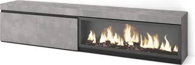 Produktbild von TV-Schrank, Lowboard, 208x35x45cm, Für TV-Geräte bis zu 80", Elektrokamin XXL, Zementgrau