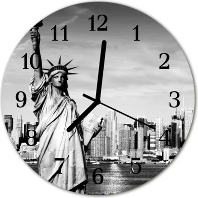 Produktbild von Glasuhr Wanduhr Küchenuhr Echt-Glas 30fi cm Freiheitsstatue schwarz-weiß