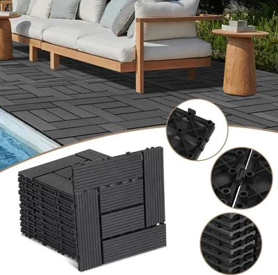 Produktbild von Eikuavons 110pcs WPC Terrassenfliesen für Garten Balkon Bodenbelag 30x30cm Dunkelbraun mit Drainage und Klicksystem