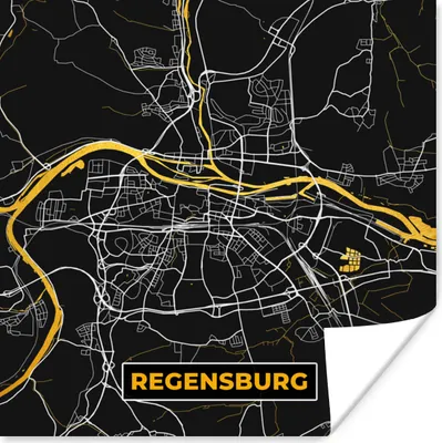 Produktbild von MuchoWow® Poster Stadtplan - Karte - Regensburg - Gold - Deutschland - Karte 50x50 cm - Wohnzimmerdekoration