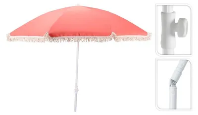 Image de Parasol De Plage Corail Style Bohème Avec Pompons - Basics