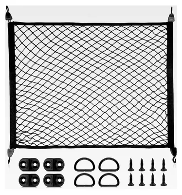 Produktbild von Kofferraumnetz für Auto und Wohnmobil, 80 x 60 cm (dehnbar bis 160 x 120 cm) – 4 stabile Haken, Ladungssicherung, Hundenetz, Trennnetz, Transportnetz zur ordentlichen Aufbewahrung