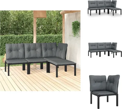 Image de vidaXL Ensemble de salon de jardin 4 pièces noir et gris poly rotin - Ensemble de meubles de jardin