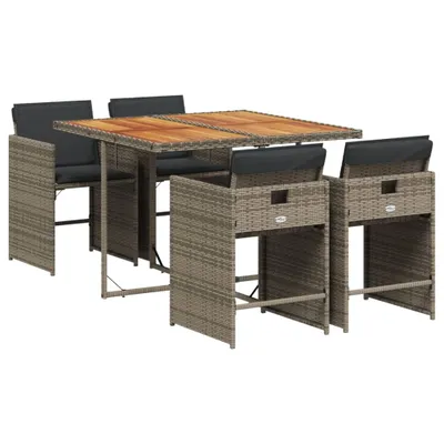 Produktbild von 5-tlg. Garten-Essgruppe mit Kissen Grau Poly Rattan
