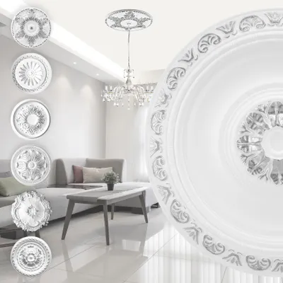 Produktbild von MARBET DESIGN Stuckrosette aus EPS Styropor - Deckenrosette silber, Zierelement, Stuck (R-20 Ø 40cm) Dekorbau Wand Deckenstuck Wandstuck rund