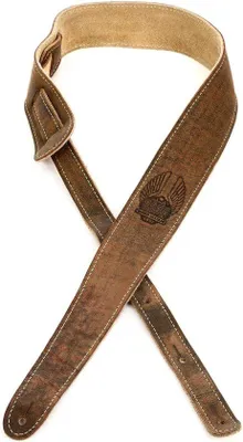 Produktbild von Famanu Gitarrengurt aus Leder | Vintage-Optik | Breite 5 cm | Farbe Braun
