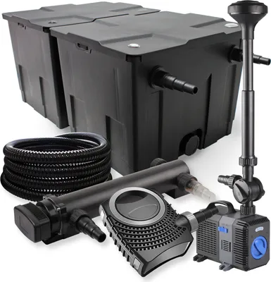 Image de SunSun Kit complet: CBF-350B Filtre de bassin jusqu'à 60000 L, NEO10000 pompe de filtration 10000l/h 80W, CUV-336 lampe uv 36W, 25m Tuyau 25 mm, CTP-5003 fontaine 5000l/h 30W