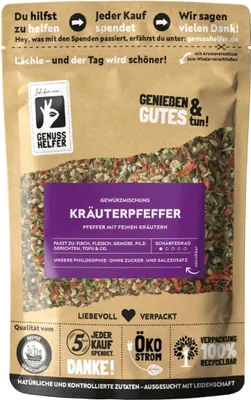 Produktbild von Kräuterpfeffer Gewürzmischung, geschrotet, leckere Kräutermischung mit Pfeffer für BBQ Marinaden und Kräuterbutter, 10 x 100g