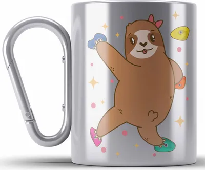 Produktbild von Trendation - Klettern Bergsteigen Geschenk Edelstahl Tasse Karabiner Boulder Geschenkidee Berge Faultier Grafik Kinder Lustig (Silber)
