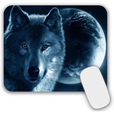 Image de Tapis de souris avec motif de loup, dimensions : 24 x 20 cm. Antidérapant, lavable, surface en Élasthanne