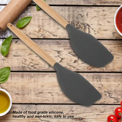 Produktbild von Küchenutensil aus Silikon, Kochwerkzeuge für Zuhause und Restaurant mit Holzgriff (Spatel)