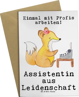 Produktbild von Mr. & Mrs. Panda jubiläumskarte Assistentin Leidenschaft - Weiß - Geschenk, glückwunschkarten, osterkarten, Grußkarte, weihnachtskarten, einladungskarten, hochzeitskarten