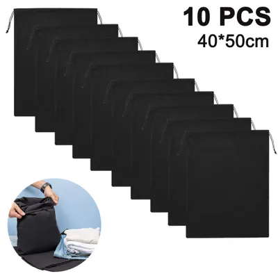 Produktbild von 10er Schuhbeutel, Wasserabweisend Schuhtasche Staubdicht Schuhsack Stoffbeutel mit Zugband, Travel Aufbewahrungsbeutel Organizer für Reisen Zuhause(Schwarz, 40 * 50 cm)