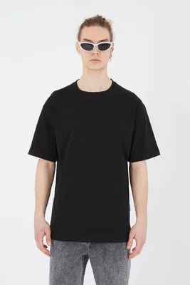 Produktbild von Basic T-Shirt aus 100% Baumwolle, Rundhals - Hautfreundlich & atmungsaktiv Schwarz L