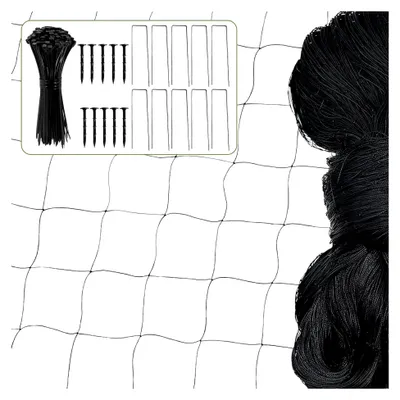 Produktbild von Vogelschutznetz aus Nylon 7,5 x 15 m, feinmaschig, schwarz, für Teich, Garten, Balkon und Obstbäume (Maschenweite 5 x 5 cm)