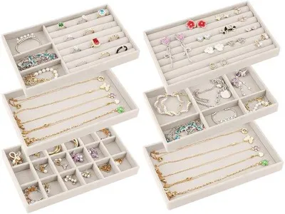 Produktbild von Dailygoods- Schmuck Box Set von 6 - Schmuck Organizer - Stapelbare Schmuck-Lager - Schmuck-Box für Schubladen - Samt Material - Elegantes Design - Schmuck Organizer