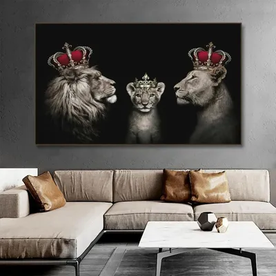 Productafbeelding van Abstract Zwart-Wit Canvas Schilderij van Leeuwen voor Woonkamer Decoratie
