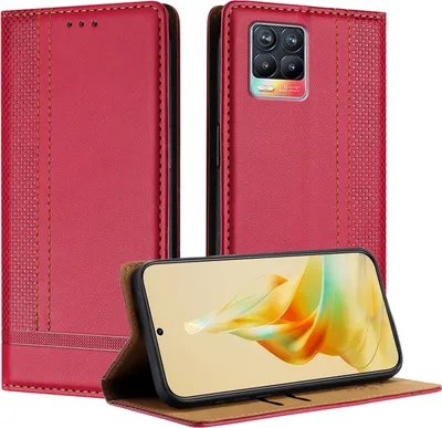 Obrázek produktu pro Pouzdro pro Realme 8 /Realme 8 Pro 4G kožené flipové pouzdro s funkcí stojánku červené