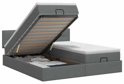 Obrázek produktu pro Postel s úložným prostorem a dvěma matracemi, tmavě šedá látka