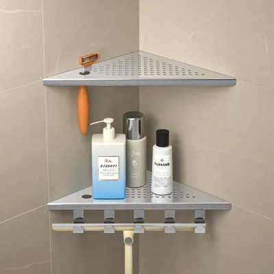 Produktbild von Eck-Duschregal 25,4 cm 304 Edelstahl mit Haken für Rasierer und Badeartikel
