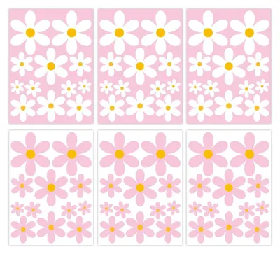 Produktbild von Gänseblümchen Fensterbilder - 72 Stück statisch haftende Fensteraufkleber - Dekoration für Wohnzimmer Büro und Schaufenster - Rosa und Weiß
