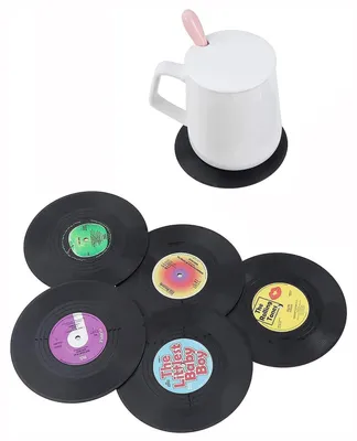 Produktbild von Untersetzer Set, 12 Stück, 10,4 cm, Retro Vinyl Schallplatten, für kalte und warme Getränke