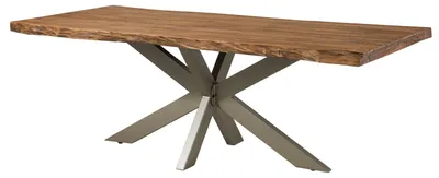 Produktbild von MASSIVMOEBEL24.DE Baumtisch Sheesham 200x100x77 natur gebeizt / Kreuzgestell silber matt FREEFORM 5