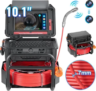 Immagine prodotto di Telecamera per fognature da 50 m - telecamera per l'ispezione dei tubi - touchscreen da 10,1 pollici - impermeabile e portatile