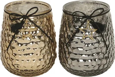 Produktbild von Windlicht Glas amber/grau Teelichthalter Kerzenhalter 2 sort. Ø11cm H14cm Deko