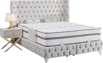 Produktbild von AMORE Polsterbett  160x200  - Farbe: Creme - Set:  Bettkasten-Kopfteil - Matratze