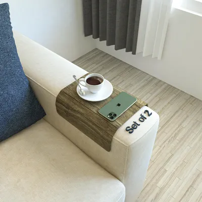 Produktbild von 2er Set Holz-Sofatablett, Armlehnen Tablett, faltbar, flexibel,Snacks, Fernbedienung oder Telefonhalter 40 cm x 28 cm Celine