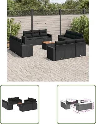 Produktbild von The Living Store 13-tlg. Garten-Sofagarnitur mit Kissen Schwarz Poly Rattan