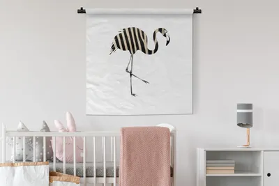 Produktbild von MuchoWow® Wandteppich Wandbehang Flamingo - Linie - Muster 90x90 cm Tapisserie Dekoration Wandtuch - Wandaufhänger