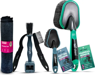 Produktbild von bio-chem Fahrradzubehör-Set 6-teilig – Komplettset mit Kettenbürsten, Fahrradbürste & Mikrofasertuch – für Fahrradpflege & Reinigung – ideal für E-Bike, MTB, Rennrad, Trekkingrad