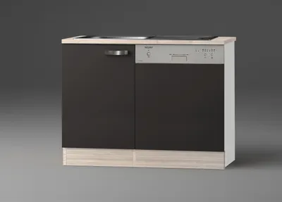 A kitchen cabinet with a countertop, sink, and integrated stovetop.