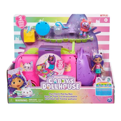 Produktbild von Gabby's Dollhouse Partybus Spielset mit Gabby- und DJ Katzenminze-Spielzeugfiguren und Puppenhaus-Zubehörteilen, Aktion/Abenteuer, 3 Jahr(e), Mehrfarbig