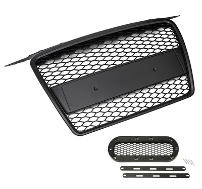 Kühlergrill Wabengrill SCHWARZ MATT + Emblem Halter für Audi A3 8P 2005-2008 – Produktansicht
