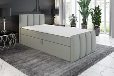 Produktbild von Boxspringbett, Jugendbett FUNI 90x200 (Links) mit Bettkästen, Bonell-Matratze und Topper. Farbe: Grau.