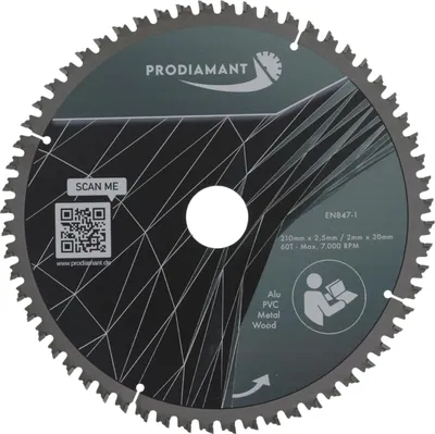 Produktbild von PRODIAMANT Kreissägeblatt 210mm für Holz, Metall & Alu mit HM TCT Zähnen