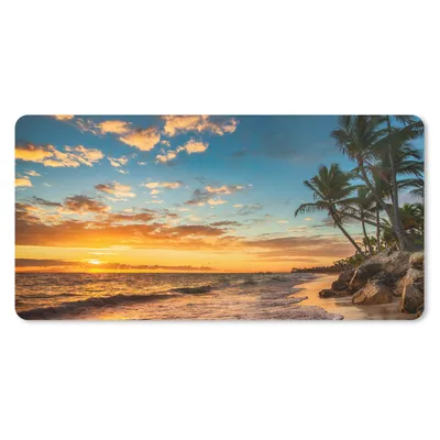 Produktbild von MuchoWow® Schreibtischunterlage Strand - Sonnenuntergang - Meer - Palme 80x40 cm - XXL Mauspad - Gaming Mauspad