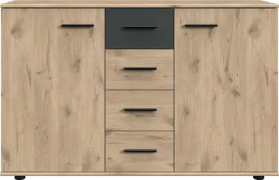 Produktbild von Kommode 130 cm, 4 Schubladen BRADFORD-43 Eiche mit graphit