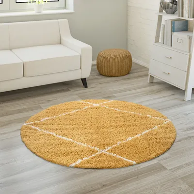 Produktbild von Hochflor Teppich Wohnzimmer Shaggy Langflor Skandinavisches Rauten Muster Grösse 160 cm Rund