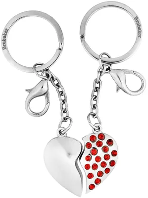 Produktbild von BRUBAKER Schlüsselanhänger für Paare - Geteiltes Herz - 2er Set Partner Anhänger - Geschenk für Zwei zum Valentinstag, Jahrestag - Metall mit Strass