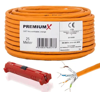 Produktbild von PremiumX 25m CAT 7 Netzwerkkabel Simplex LAN Ethernet Kabel Abisolierer