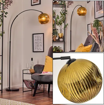 Produktbild von Villamare Stehlampe aus Metall/Riffelglas in Schwarz/Gold mit Marmorfuß