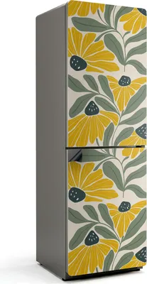Zdjęcie produktu dla Wzór z kwiatami i liśćmi - Magnetyczna osłona lodówki - Folia dekoracyjna magnetyczna do kuchni - Magnetyczna dekoracja lodówki - Samoprzylepna tablica magnetyczna - Folia magnetyczna na drzwi lodówki - 60x180 cm