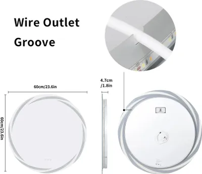 Obrázek produktu pro LED zrcadlo do koupelny – kulaté nástěnné zrcadlo 60 cm – podsvícení – nezamlžující – s regulací jasu – 3 barvy světla – bezpečnostní sklo